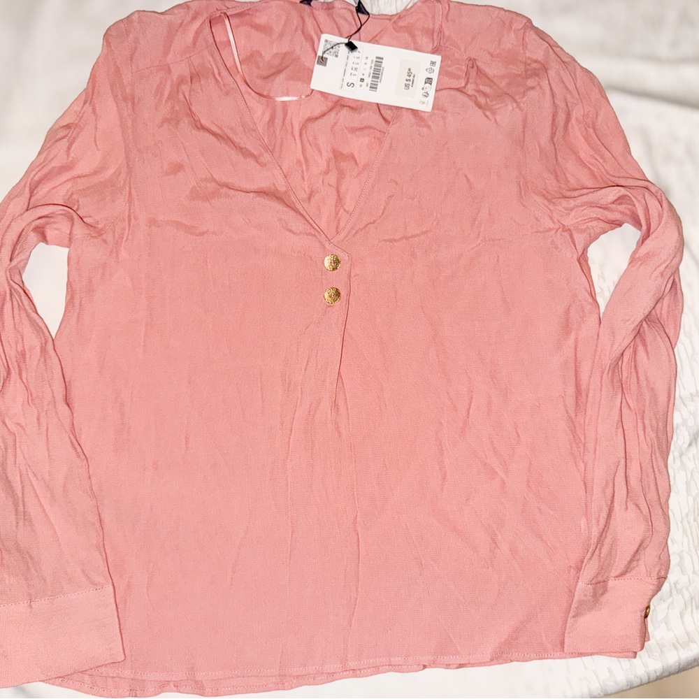 Zara Blush Pink Blouse with Gold Buttons